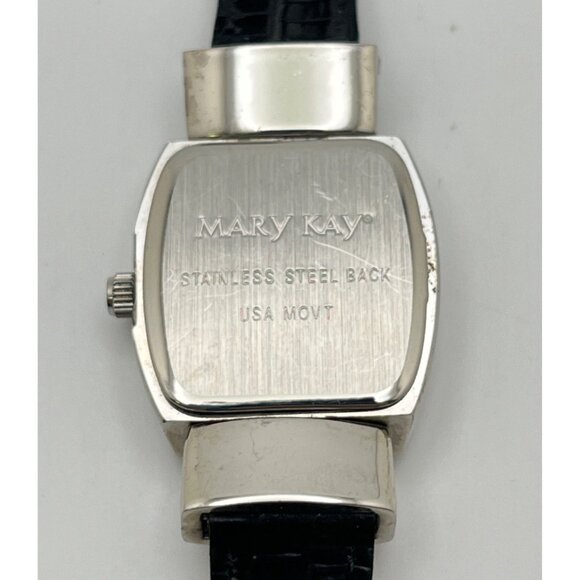 Mary Kay Vtg Watch MOP Dial Silver Tone Reversible Leather Band Black or Brown - Picture 5 of 8